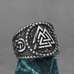 Triangular Dark Steel Rune Ring