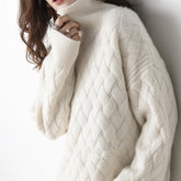 Vera Cable Cashmere Turtleneck Sweaters, White/S - SALE