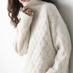 Vera Cable Cashmere Turtleneck Sweaters, White/S - SALE