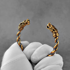 Viking Dragon Head Thin Braid Cuff Bracelet