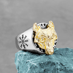 Viking Gold Wolf Head Ring