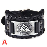 Viking Totem Wide Leather Bracelet