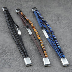 Volcano Stone Beads Leather Bracelet