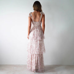 Strapless Backless Cake-Style Floral Print Dress