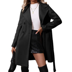 Elegant Lace-up Solid Color Slim-fit Woolen Coat