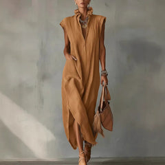 Cotton-Linen Sleeveless Solid-Color Dress