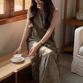 Longline Korean-style Pajama Dress With Vest Style
