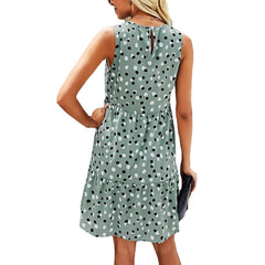 Dot Print Sleeveless Loose Swing T-Shirt Dress With Pocket Casual Tank Mini Dresses Sundress