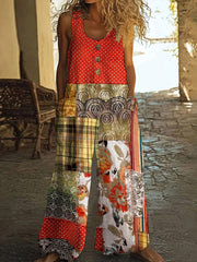 3D Digital Printing Vest With Pocket Floral Jumpsuit