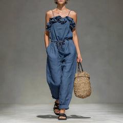Off-Shoulder Ruffled Wide-Leg Jumpsuit