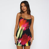 Flowers Printed Suspender Dress Slim Square Neck Short Dresses Beach Clothing For Women