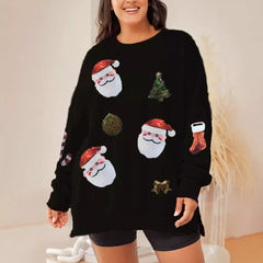 Christmas Sequined Top Loose Casual Long Sleeves Sweater