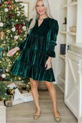 Long Sleeve Christmas Skirt Velvet Cake Dresses With Puffy Sleeves And V-Neck Mini Skirt Elegant Short Dress For Party Clothing