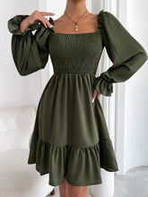 Flared Long Sleeve Dresses Square Neck Ruffled Swing Dress