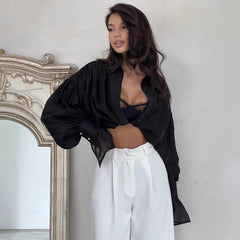 Ins French Lantern Sleeve Shirt Button Lapel Long Sleeved Tops Casual Clothing