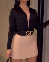 Fashion Long-Sleeved Bodysuit & Skirt 2-Piece Set
