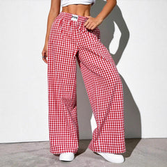 Style Cotton Plaid Loose Casual Pants With Pockets