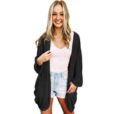 Solid Color Knitted Wool Long-sleeved Shirt Thin Casual Loose Cardigan For Women