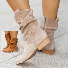 Ins Pointed Toe Mid-calf Boots Suede Zipper Western Boot Shoes For Women