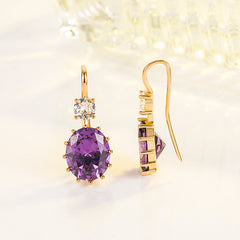 Oval Purple Diamond Zircon 18K Gold Amethyst Earrings