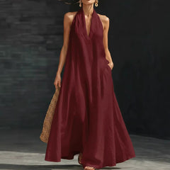 Casual Solid Color V-Neck Dress