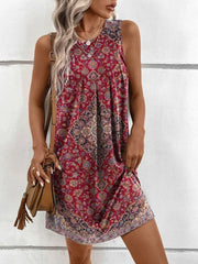 Sleeveless Dress Boho Floral Print Casual Loose Sundress Beach Mini Dress