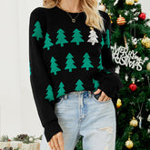 Jacquard Christmas Tree Long Sleeve Red Christmas Sweater