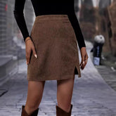 Split Skirt Ribbed Corduroy Skirt