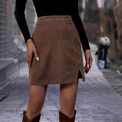 Split Skirt Ribbed Corduroy Skirt
