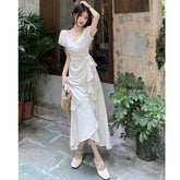White V Neck Lace Up Short Sleeve Dress