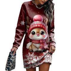 Christmas Print Long Sleeve Dress