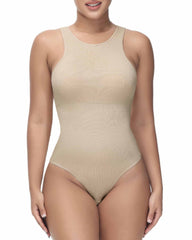 Shapewear Bodysuit for Tummy Control Tops High Neck Sleeveless Bodysuit Thong Sculpting with Removable Padding