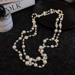 Retro Multi-layer Pearls Necklace Long Sweater Chain Versatile Accessories For Women