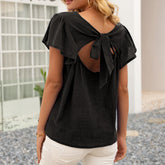 Lotus Leaf Sleeve Hollow Bow Knot Backless Top Women