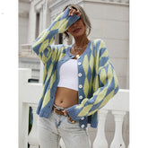 Sweater Single-breasted Printed Round Neck Knitted Cardigan Jacket