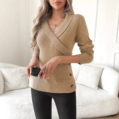 Pullover Button Elegant Knitted Sweaters Clothing