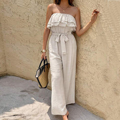 Sleeveless Tube Top Jumpsuit Ruffled Tied Jumpsuit