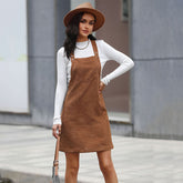 And Cross-border Design Retro Corduroy A- Line Strap Dress