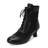 34-50 Plus-Size Lace Patchwork Colorblock Lace-Up Boots