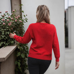 Long-sleeved Knitted Jacquard Solid Color Sweater