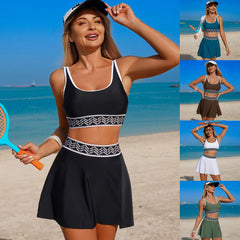 Solid-Colored Webbing Sports Bikini Two-Piece Swimsuit