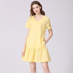 Pregnant Plus Size Dress Casual Short Sleeve Cotton And Linen