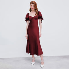 Waist Fishtail Skirt Party Party Satin Satin Red Dress
