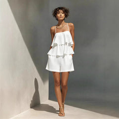 Multi-layer Ruffle Loose Camisole And Shorts Set