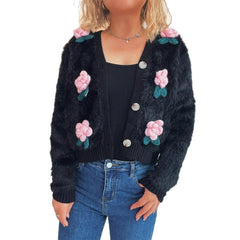 Stitching Three-dimensional Flower Short Knitted Sweater