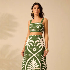 Womens Printed Camisole And High-waisted Straight Midi Skirt