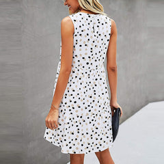 Dot Print Sleeveless Loose Swing T-Shirt Dress With Pocket Casual Tank Mini Dresses Sundress