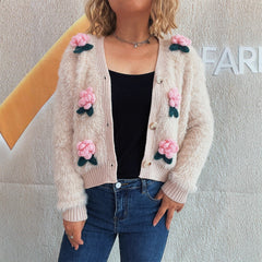 Stitching Three-dimensional Flower Short Knitted Sweater