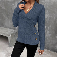 Pullover Button Elegant Knitted Sweaters Clothing