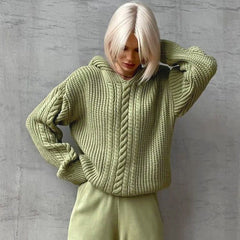 Hooded Long-sleeved Knitted Sweater